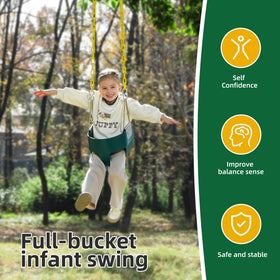 Take Me Away weatherproof toddler swing with rust-proof chains for all seasons.
