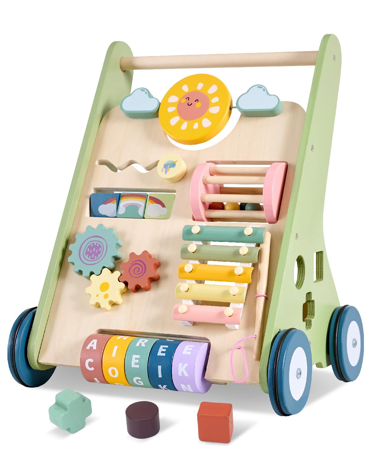 Takeeyce baby push walker with wheels supporting safe first steps and floor friendly mobility