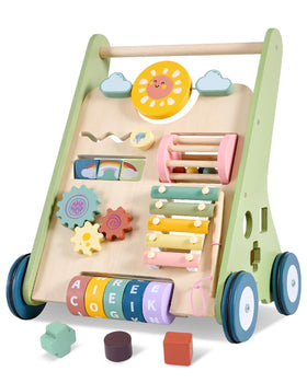 Takeeyce baby push walker with wheels supporting safe first steps and floor friendly mobility