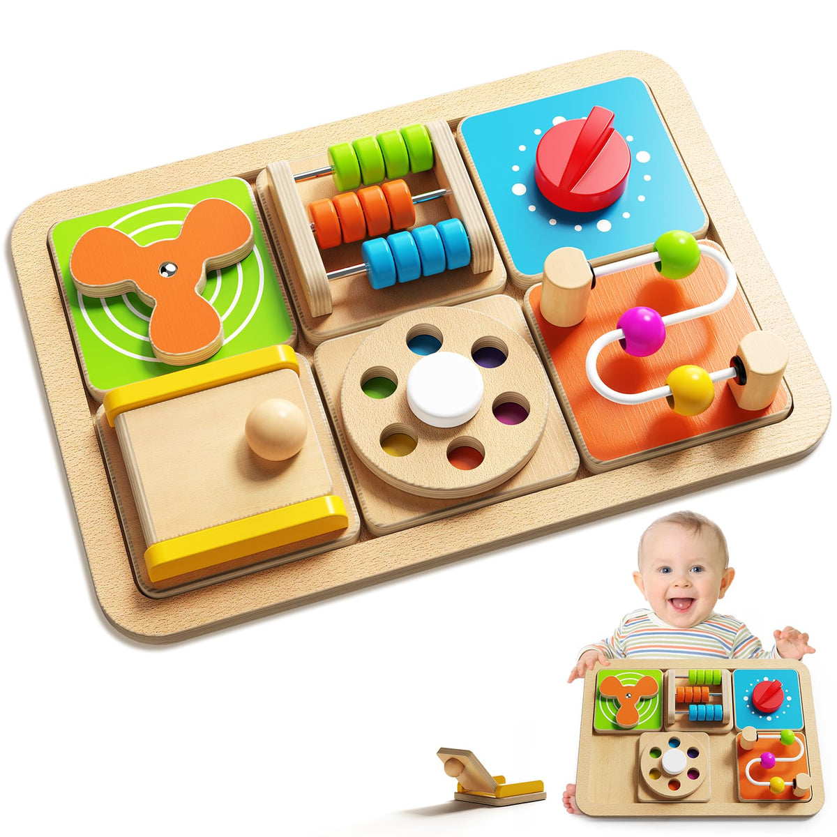 Takeeyce Montessori Busy Board mirror—stimulates self-awareness during play.