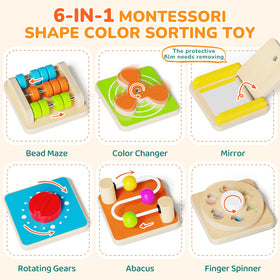 Takeeyce Montessori Busy Board is travel-ready for car or plane trips.