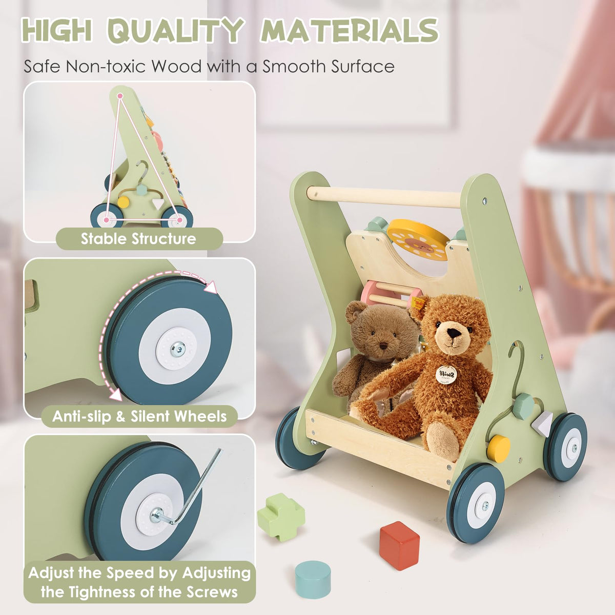 Takeeyce wooden walker features a mirror for self exploration