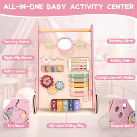 Takeeyce Montessori-inspired walker features mirror, xylophone, and maze for engagement.