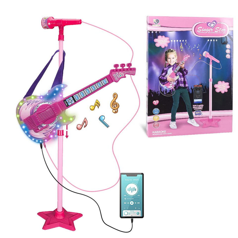 TAKIHON guitar and microphone set for kids, ideal for playful learning and creative performance.