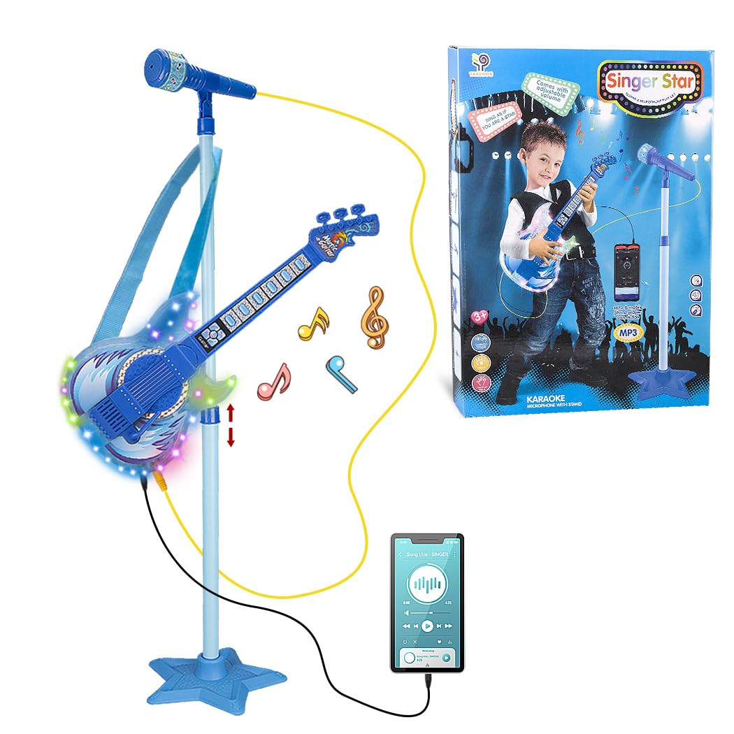 TAKIHON guitar toy blue with microphone for kids
