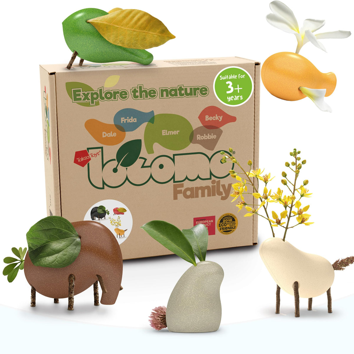 Taksa Toys Locomo Family II animals closeup for imaginative outdoor play.