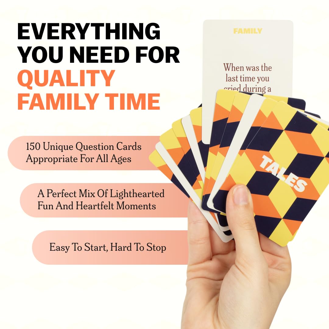 TALES prompt cards close-up showcasing colorful questions for meaningful conversations.