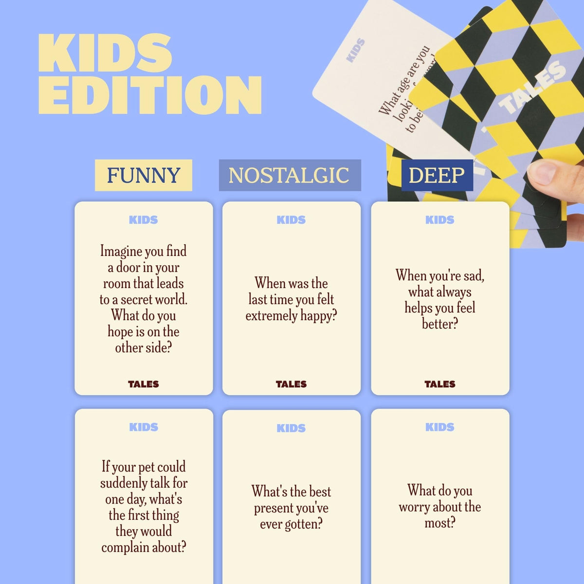 TALES Kids Edition card art featuring playful characters to inspire creativity
