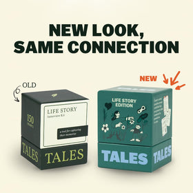 TALES Life Story Interview Kit card deck reveals 150 questions for engaging grand conversations.