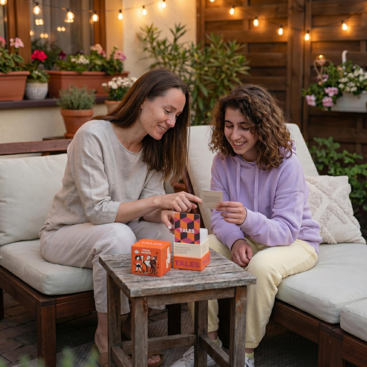 TALES Teens Edition family game night atmosphere with engaging prompts