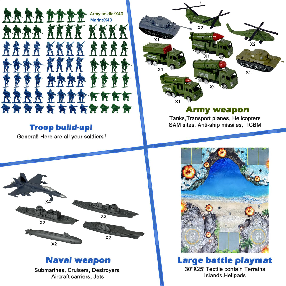 TALGIC Army Men Playset tanks support rugged action in play battles