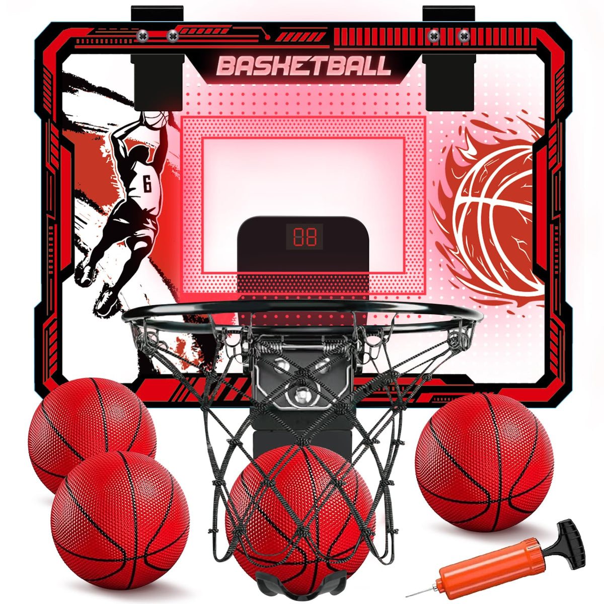 TALGIC indoor-door hoop with LED glow for kid-friendly scoring sessions