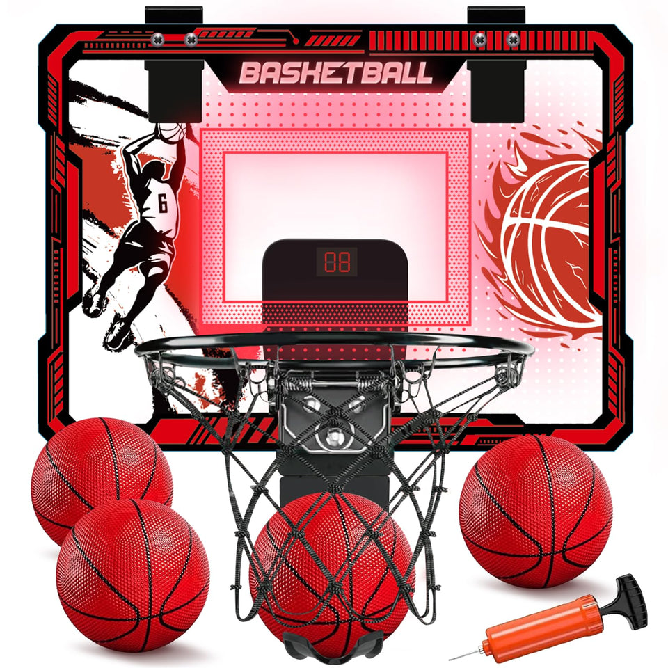 TALGIC indoor-door hoop with LED glow for kid-friendly scoring sessions