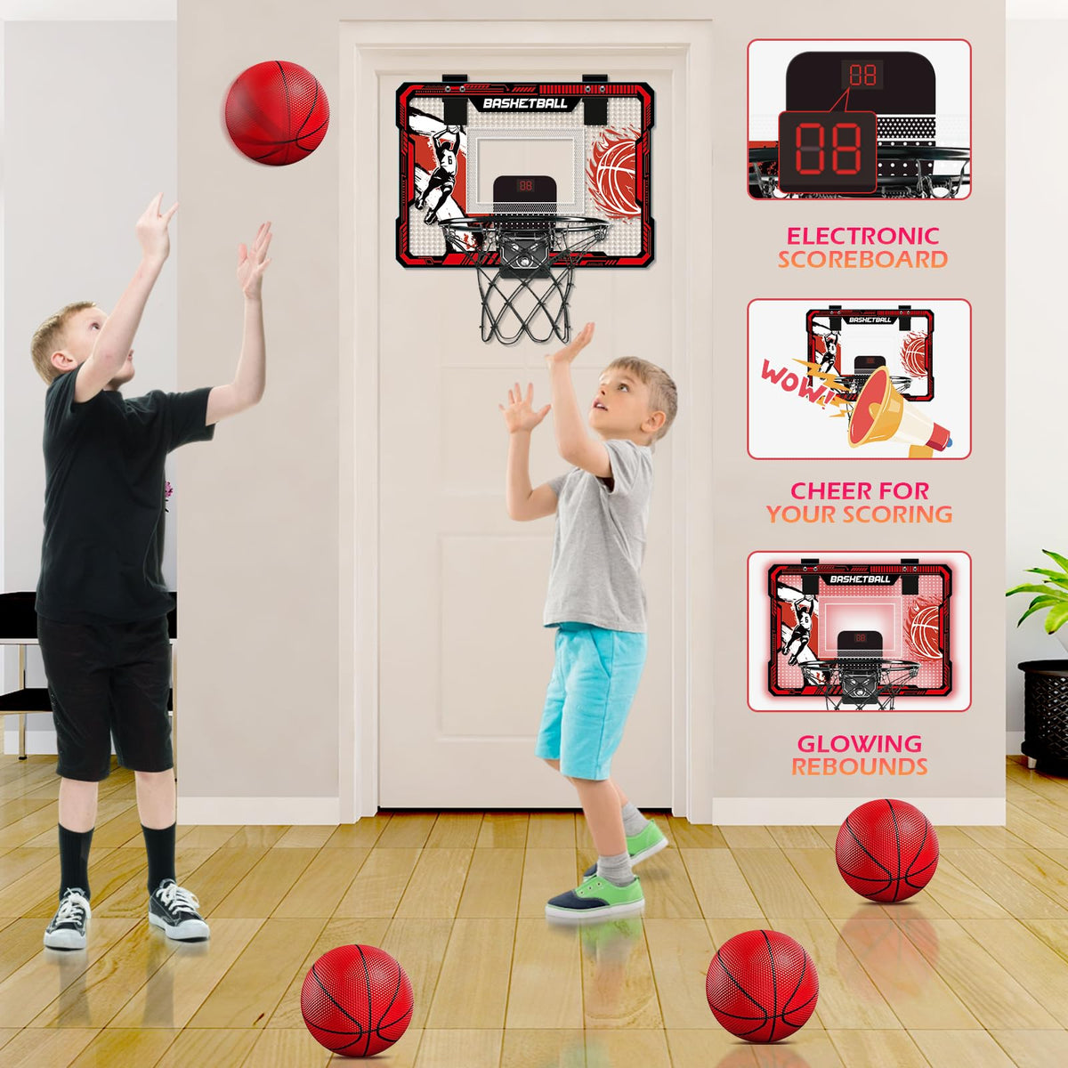 TALGIC hoop with remote scoreboard and glowing rebounds for family play