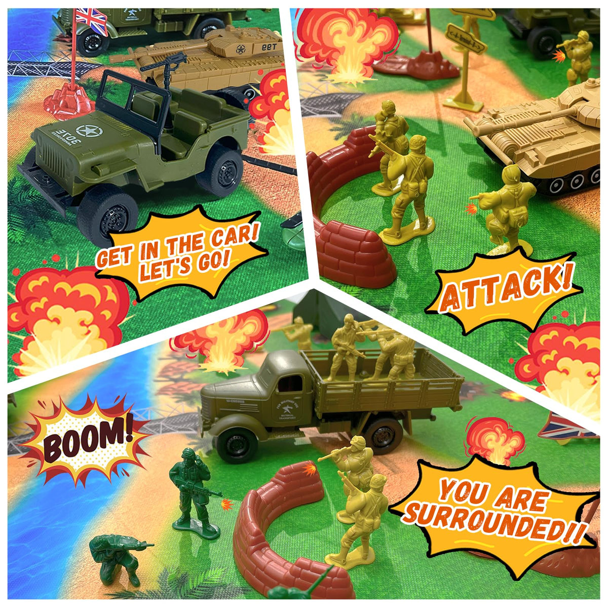 TALGIC cannon and tents add authentic battle scenarios.