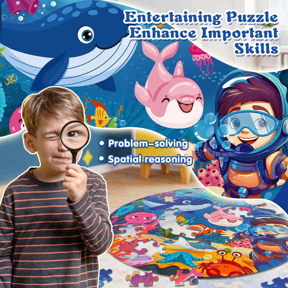 TALGIC colorful underwater scene puzzle pieces invite hands-on learning about marine life