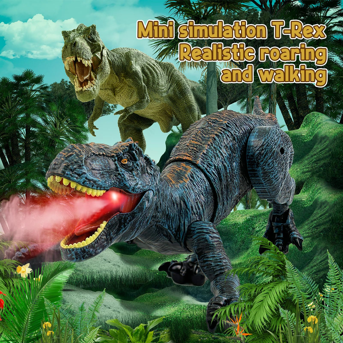 TALGIC dinosaur sprays water via stream remote for dynamic pretend play.