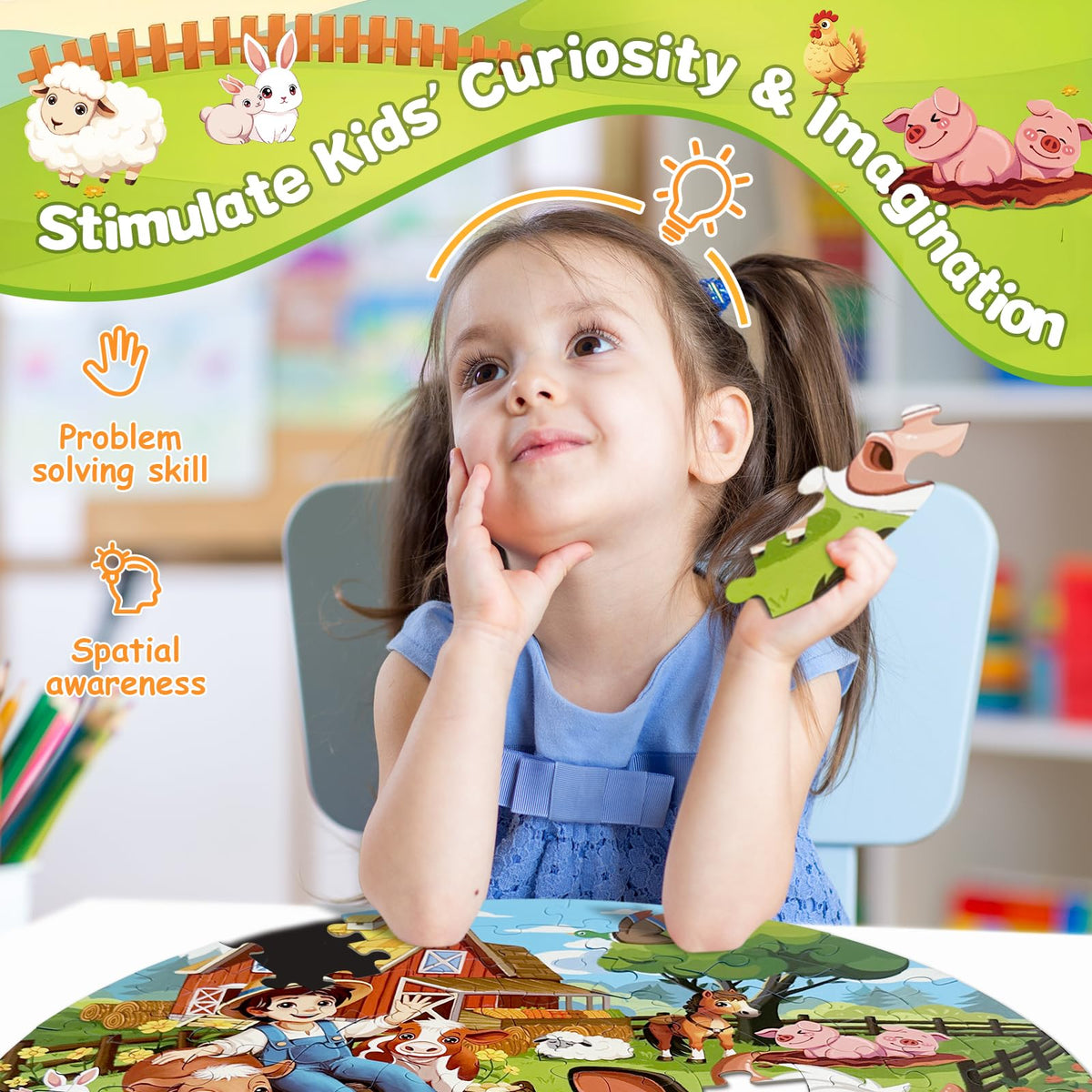 TALGIC puzzle with vivid colors in round format supports easy stacking and play.