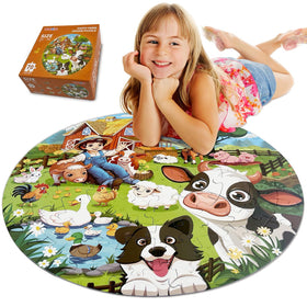TALGIC 70-piece farm animals round puzzle stimulates concentration and imagination.