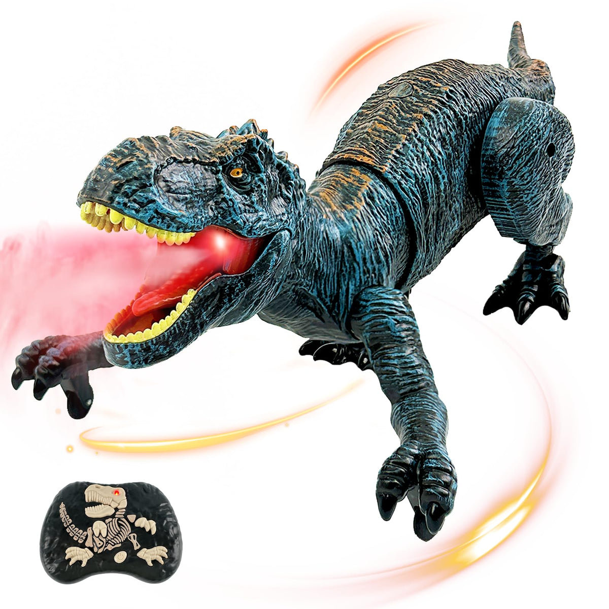 TALGIC remote-control dinosaur blue in action, fast response for kids.