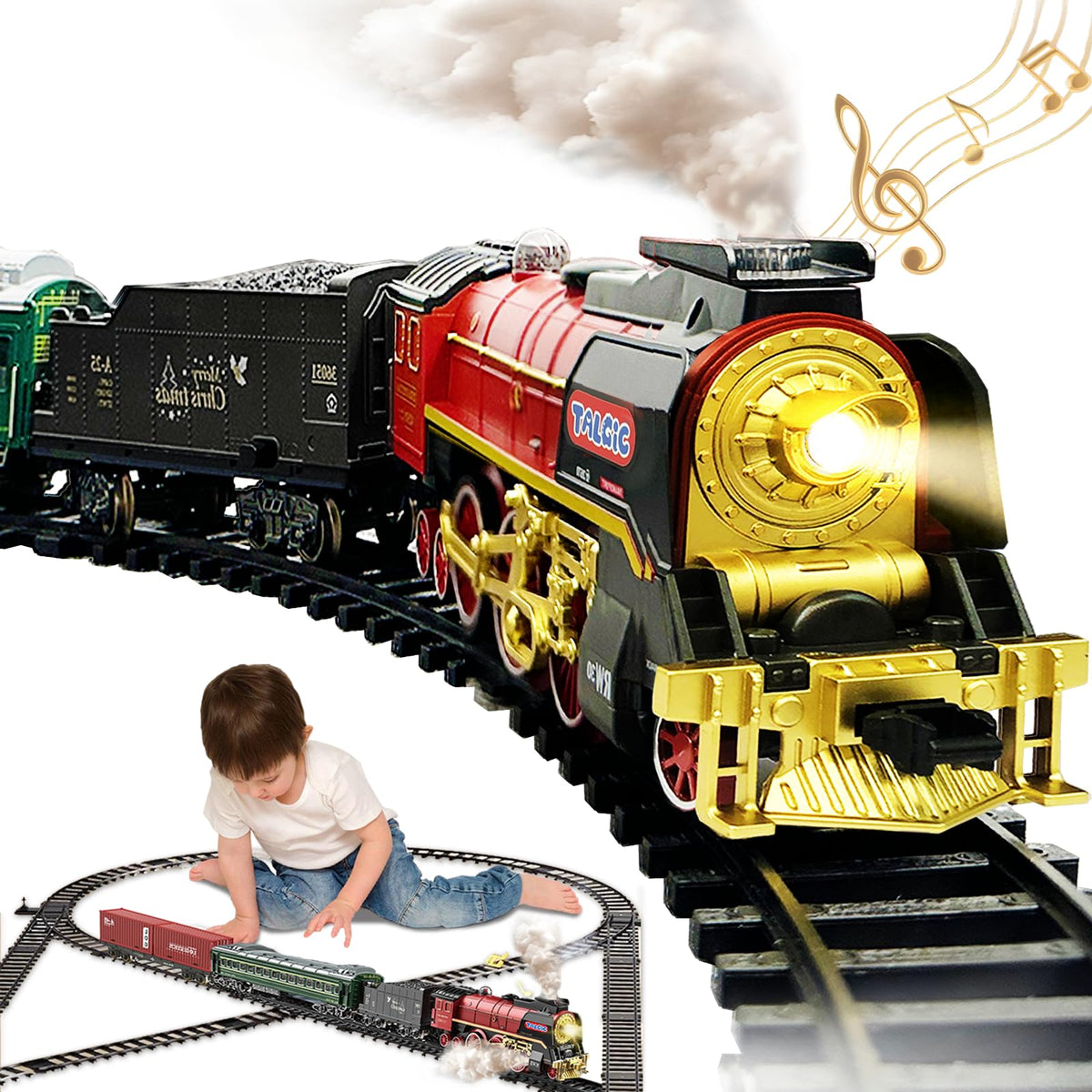 TALGIC remote-control train locomotive with lifelike steam and lights for immersive play