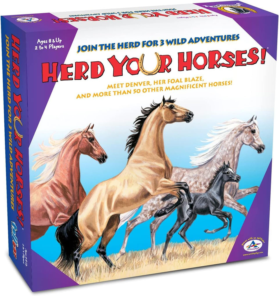 TaliCor Herd Your Horses board game setup with colorful board and pieces for family play.