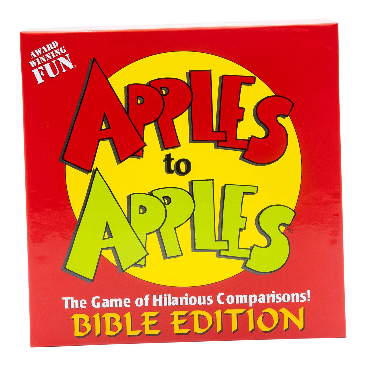 TaliCor Apples to Apples Bible Edition box open for quick, fun family gameplay.