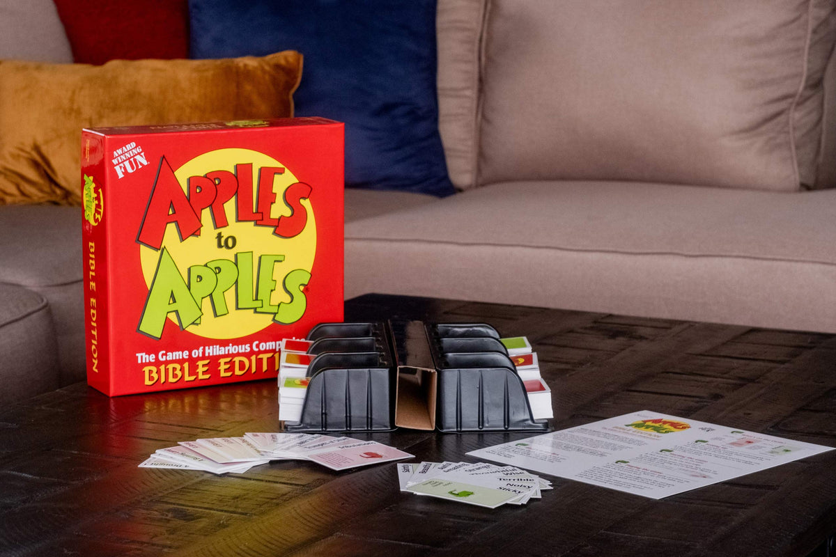 TaliCor Apples to Apples Bible Edition deck laid out for easy, engaging play.