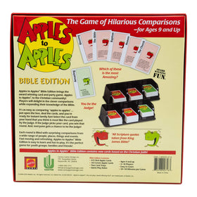 TaliCor Apples to Apples Bible Edition judge card selection sparks playful competition.
