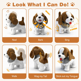 Talkfun plush puppy accessories set with bone, bowl, brush, and dryer.
