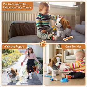Talkfun plush puppy head-pat reaction promotes interactive pretend play.