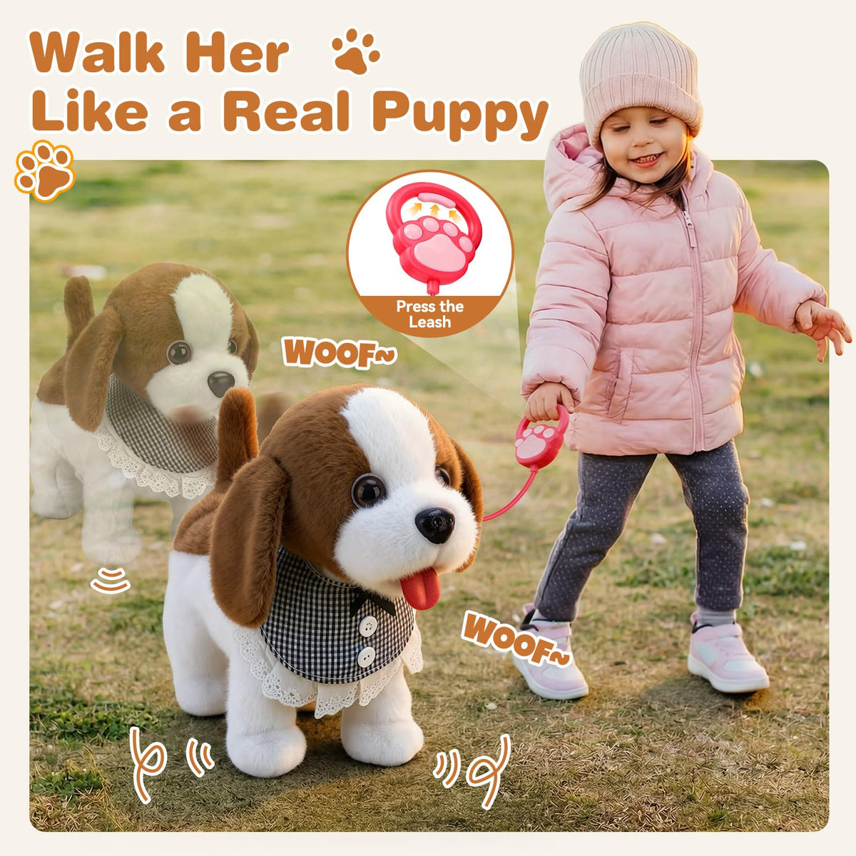 Talkfun plush puppy pull-along design supports walking practice.