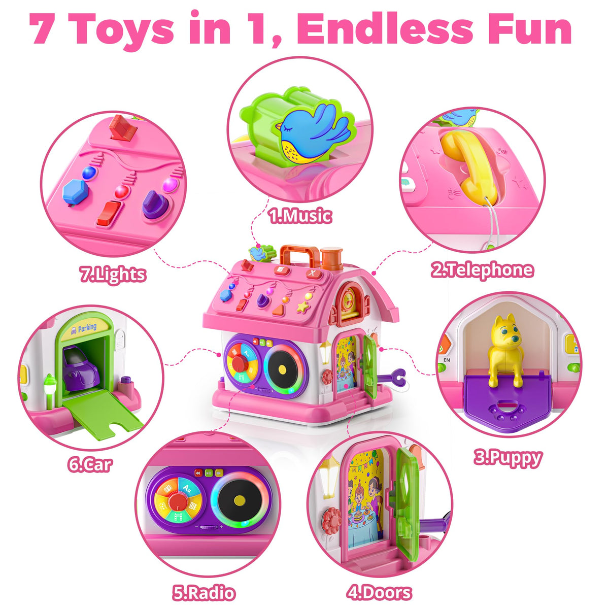 Talkfun Montessori toy showing parking and car scene boosts hand-eye coordination.