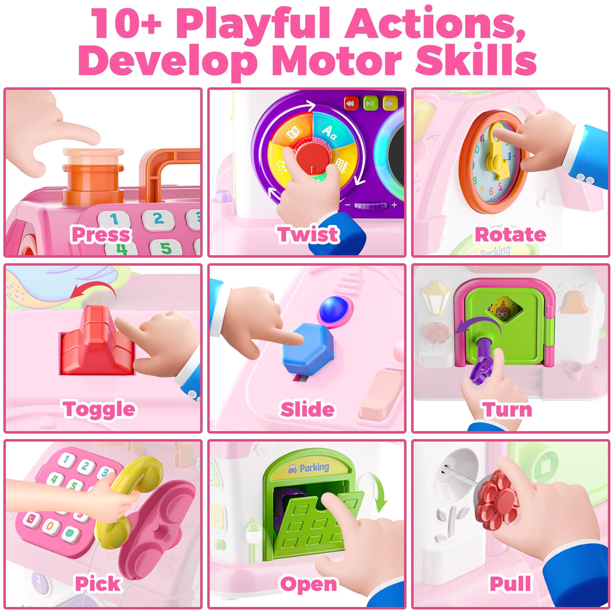 Talkfun toy with a radio and disc player offers interactive sound cues.