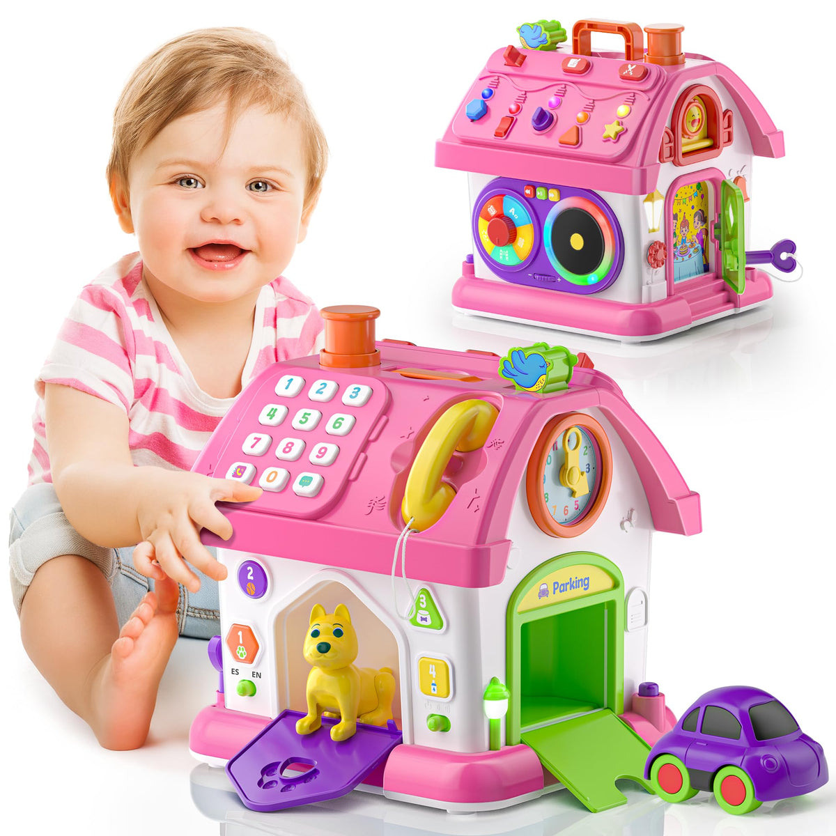 Talkfun Montessori Learning House Toy with telephone engages pretend play and fine motor skills.