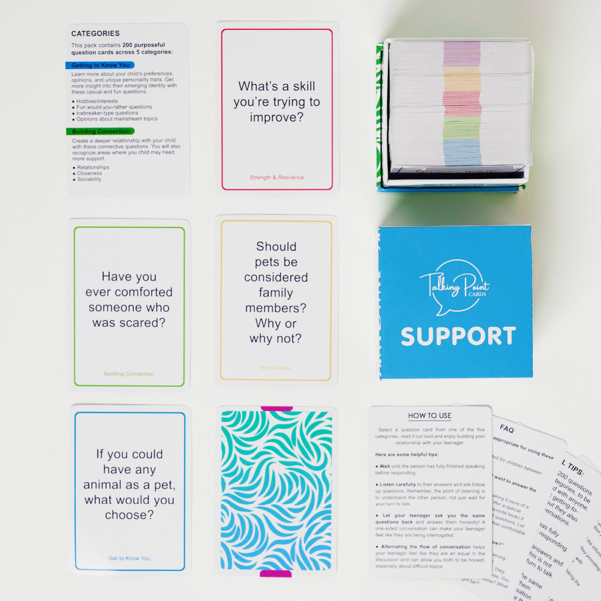 Talking Point Cards pack inside layout showing organized, accessible prompts.