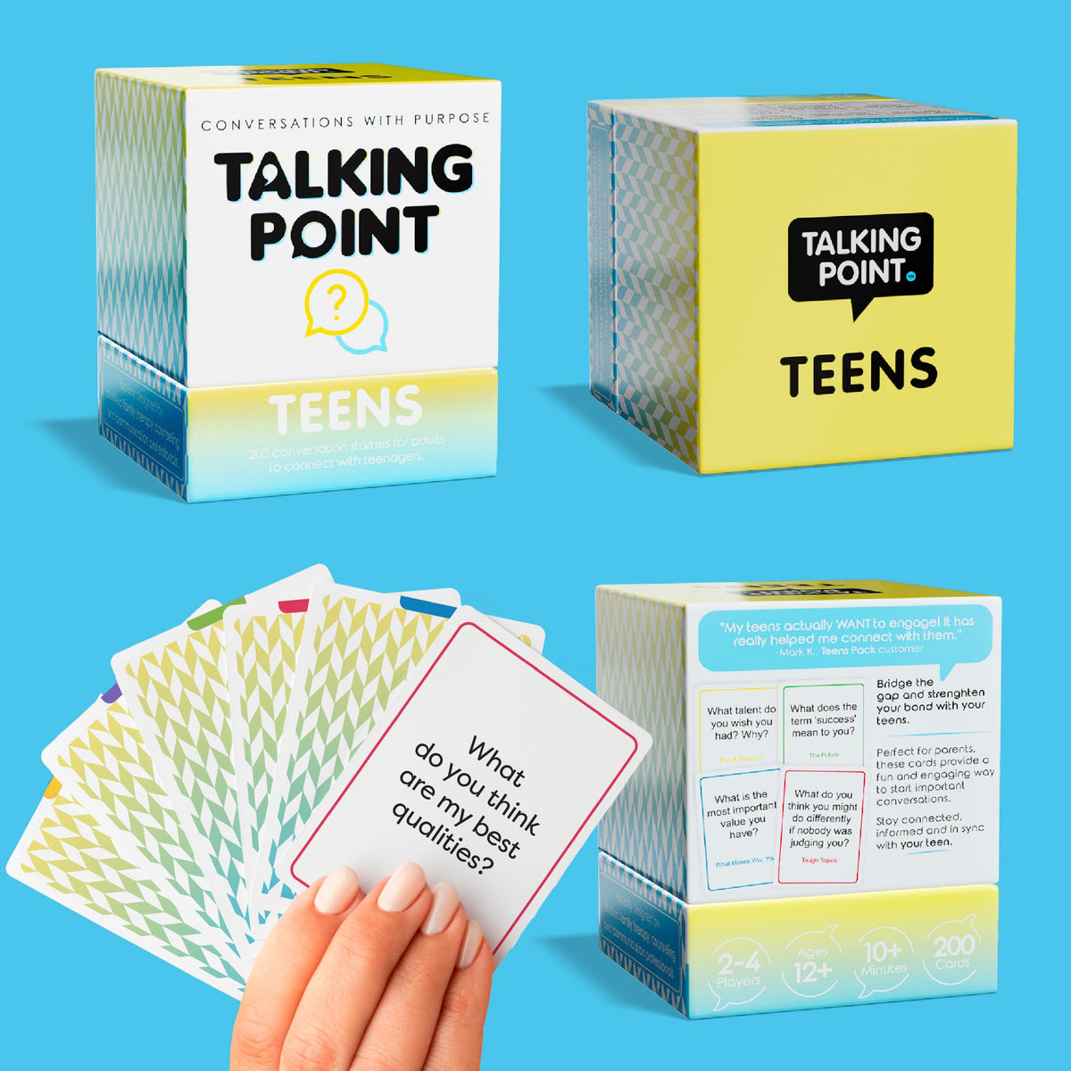 Talking Point Cards Teens Edition durable finish resists stains for repeated use.