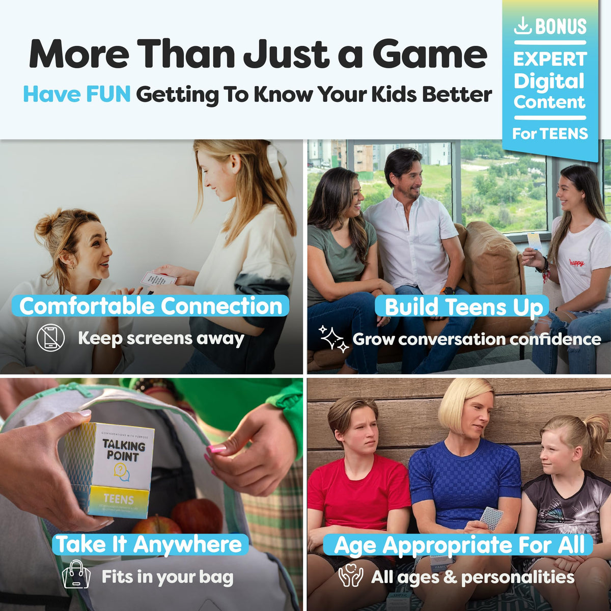 Talking Point Cards Teens Edition five categories guide topics for teens.