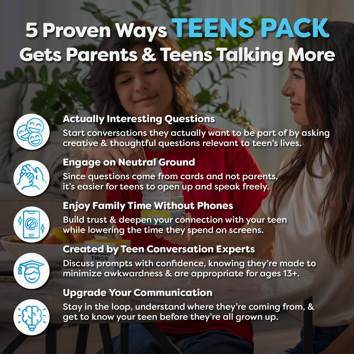 Talking Point Cards Teens Edition question cards spread invites open dialogue during car rides.