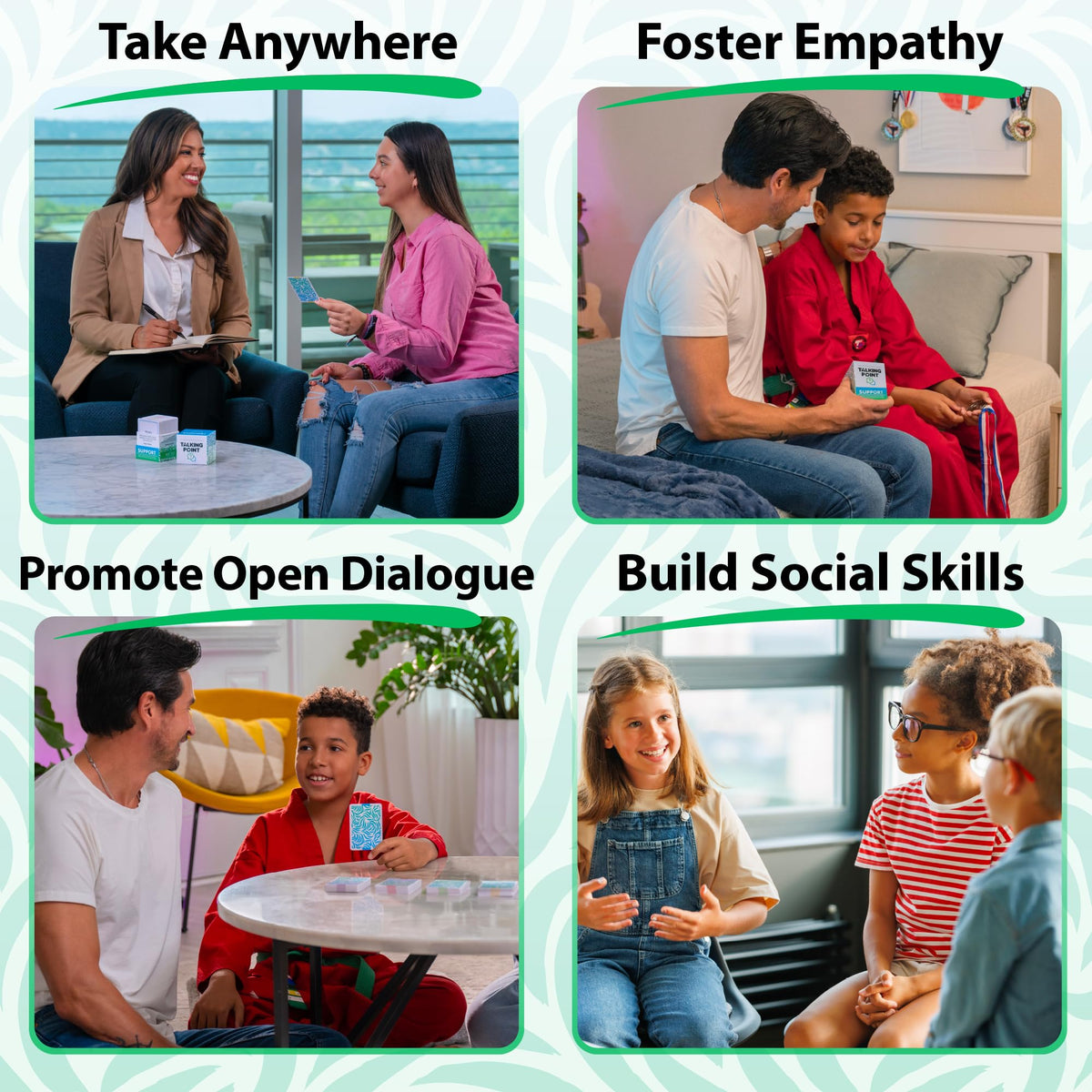 Talking Point Cards therapist-designed back with professional caregiver insights.