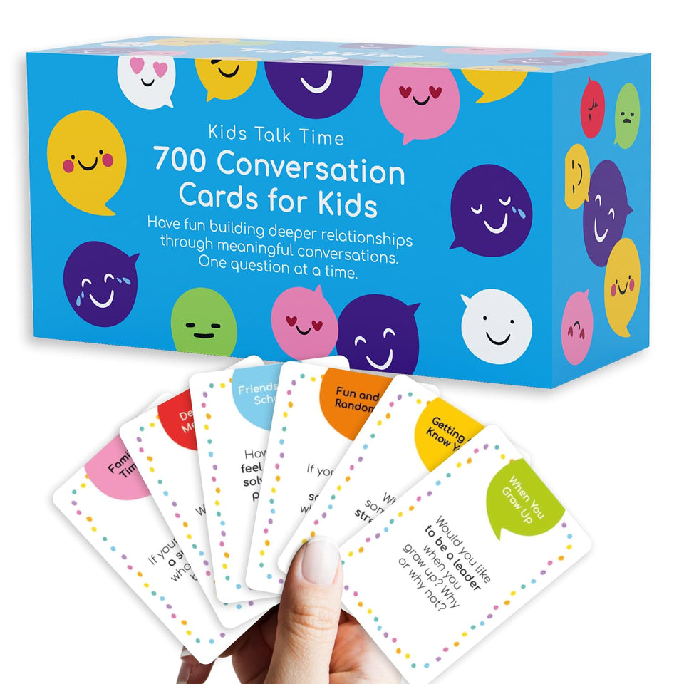 TalkWise 700 kids cards laid on a table spark meaningful family conversation.