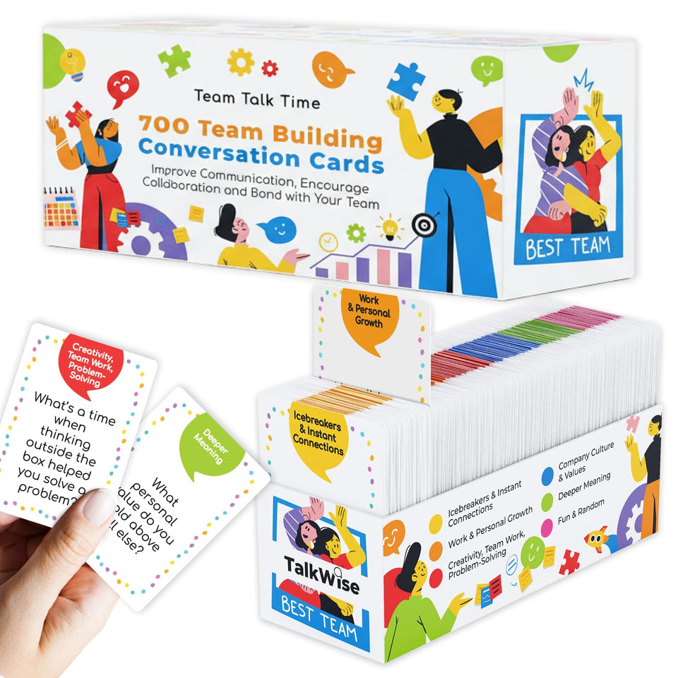 TalkWise 700 team-building cards box on desk ready to spark quick connections.