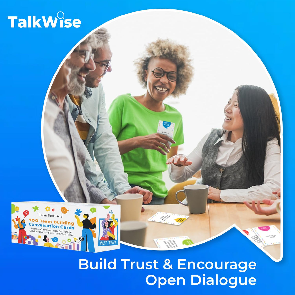 TalkWise laminated cards close-up show durability for frequent team prompts.
