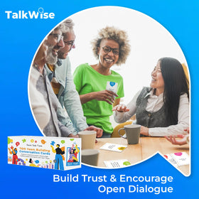 TalkWise laminated cards close-up show durability for frequent team prompts.