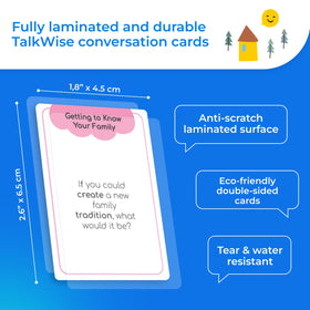 TalkWise laminated double-sided cards stay durable during play.