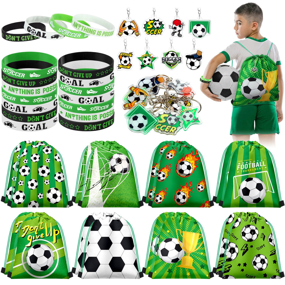 Talltalk soccer drawstring bags green and black patterns, ideal party favors
