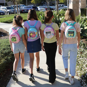 Tamagotchi Adventure Backpack straps and zippers, secure and comfy for kids.