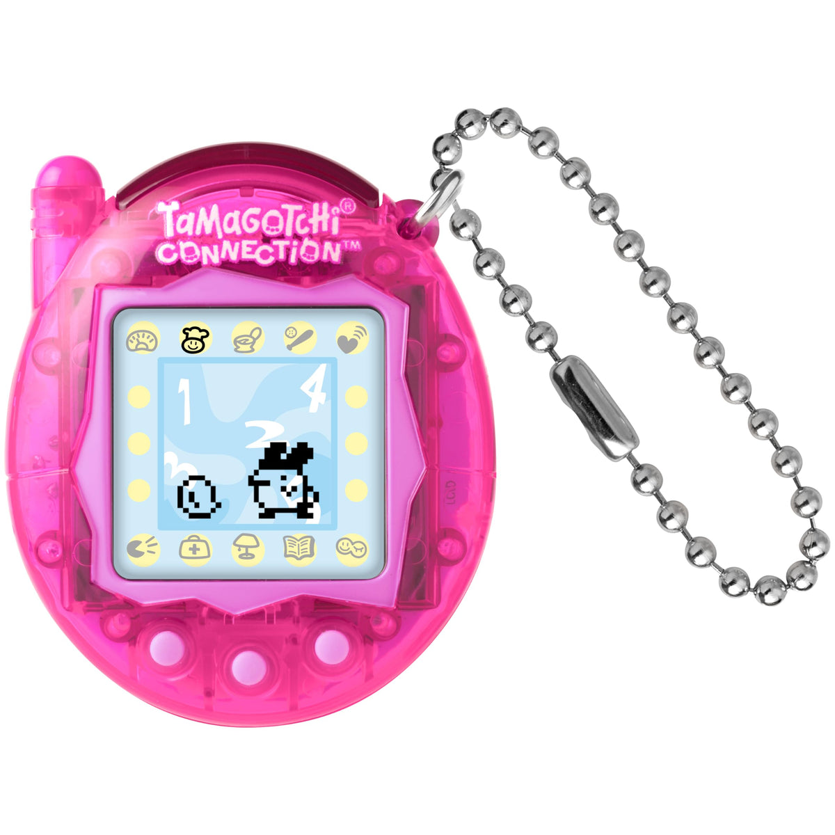 Tamagotchi Connection translucent pink shell, ideal for collectors seeking retro charm.