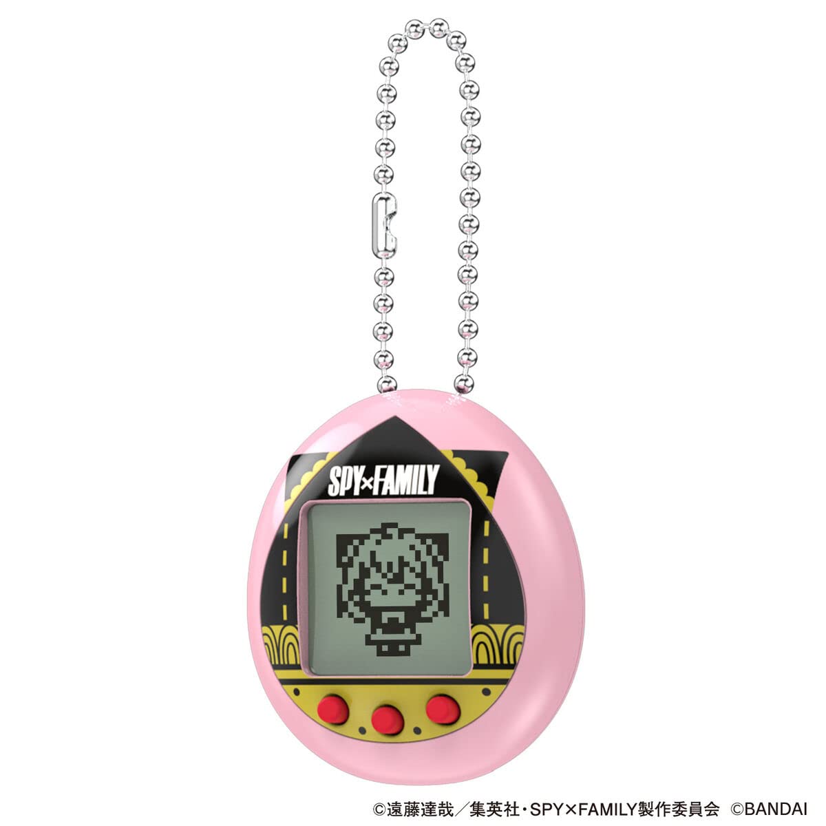 Tamagotchi Nano Anyatchi Pink shell with Anya hair accessory for delightful collectible play.