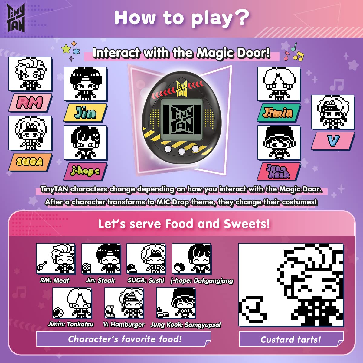 Tamagotchi Nano BTS Hugmy J-hope figure beside the device for display and play